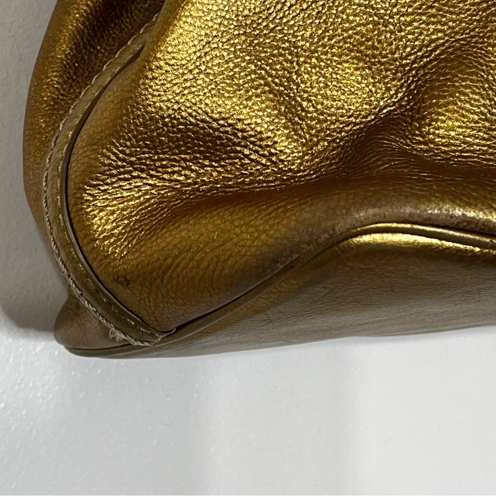 Michael Kor Gold Leather Handbag with Keychain Magnetic Closures